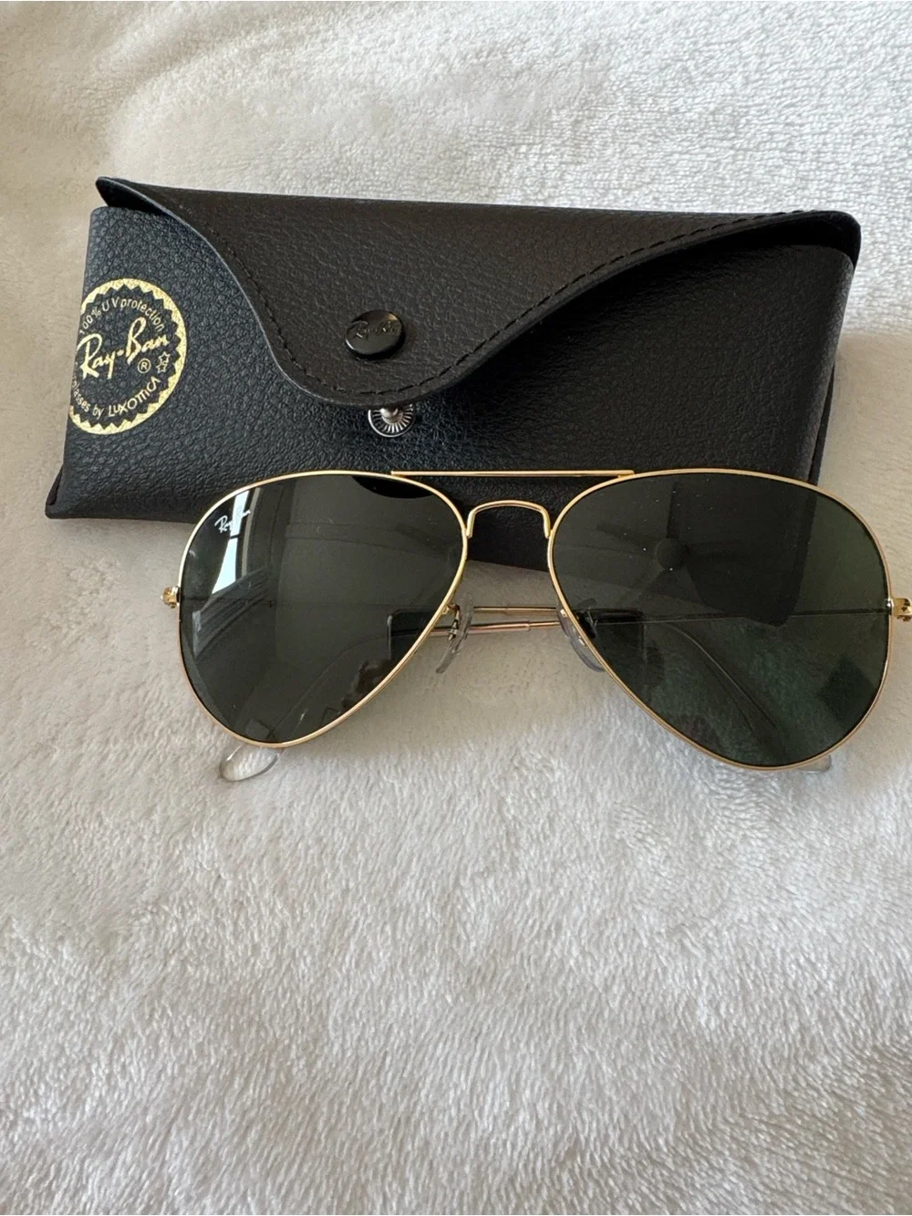 Ray-Ban Gold Frame Sunglasses with Green Lenses